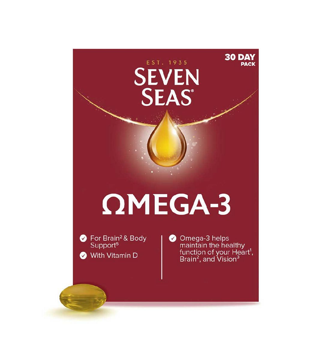 Seven Seas Omega-3 Fish Oil + Vitamin D For Whole Body Health, 30 One-A-Day Capsules, 1 Month Supply
