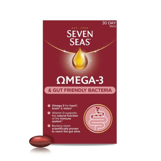 Seven Seas Omega-3 & Gut Friendly Bacteria: With Vitamin D, And Bacillus Subtilis, Food Supplements, 30-Day Pack