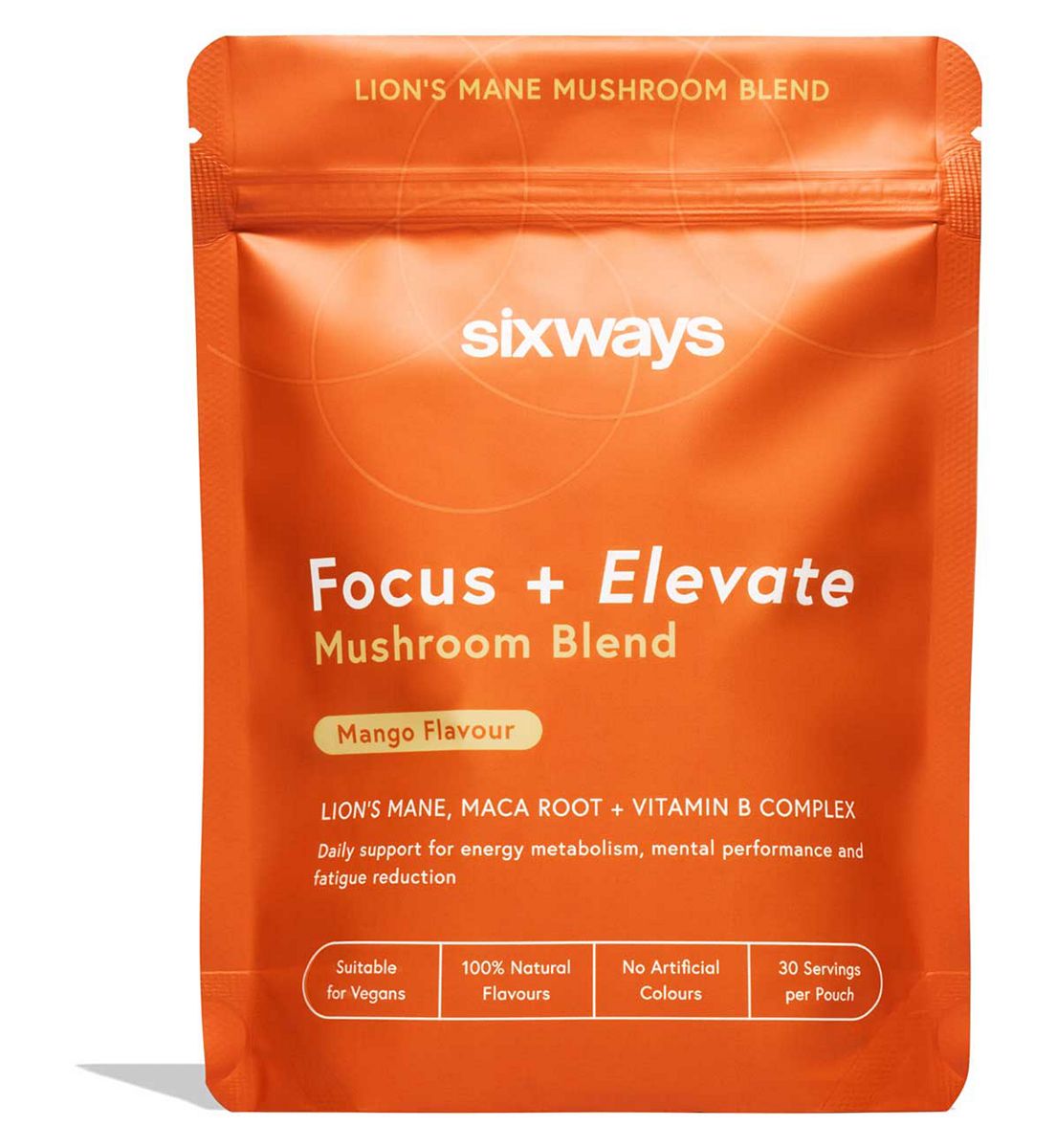 Sixways Focus And Elevate Mushroom Blend Mango Flavour Powder 150g