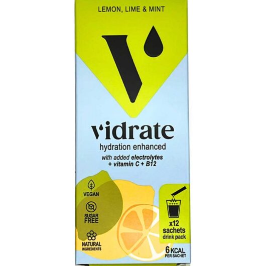 Vidrate Natural Electrolyte Hydration, Lemon, Lime & Mint Flavour 12 X 3G Sugar-Free Sachets