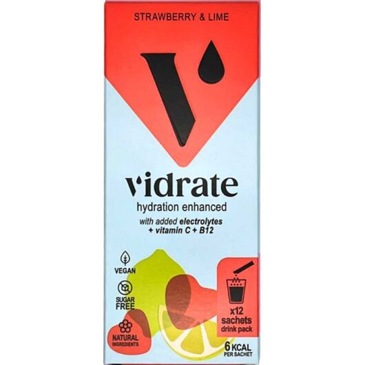 Vidrate Natural Electrolyte Hydration, Strawberry & Lime Flavour 12 X 3G Sugar-Free Sachets