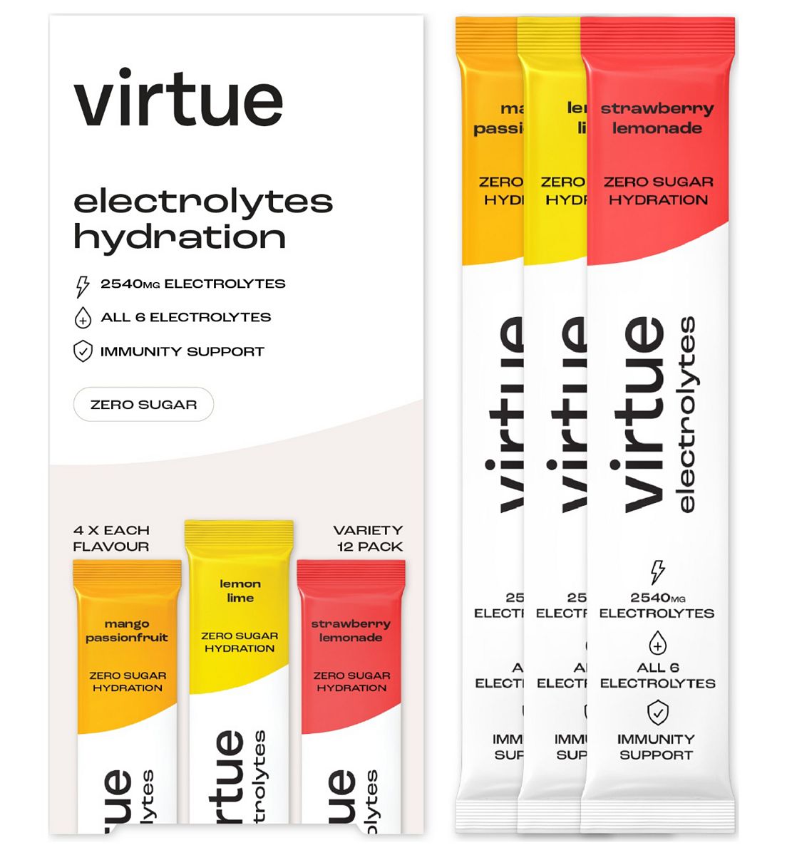 Virtue Drinks Virtue Electrolytes Hydration Powder Variety Pack 12 Sachets