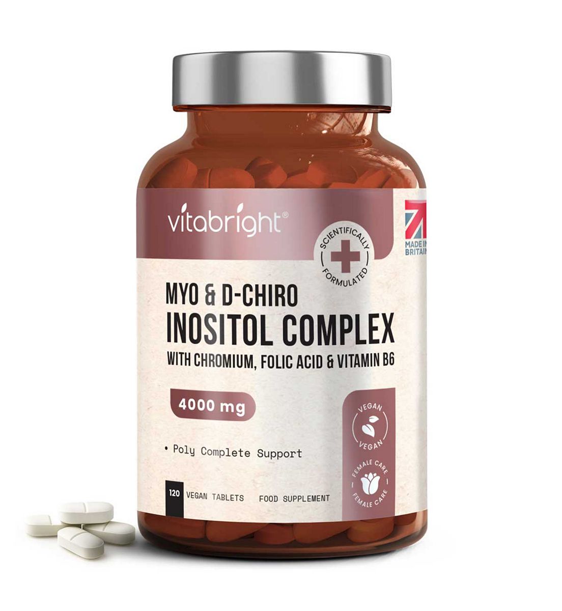 VitaBright Inositol Complex Folic Acid & B6 Tablets 1 Month Supply 120S