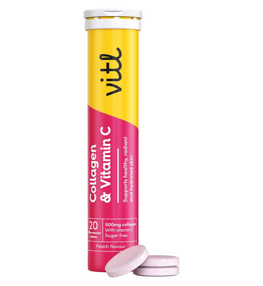 Vitl Collagen & Vitamin C Effervescent Tablets Peach 20S