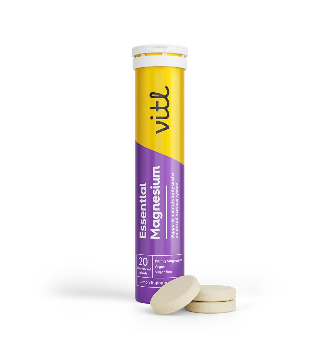 Vitl Essential Magnesium Effervescent Lemon & Ginger 20 Tablets