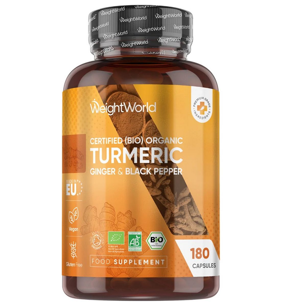 WeightWorld Organic Turmeric With Black Pepper And Ginger 1520Mg 180 Capsules