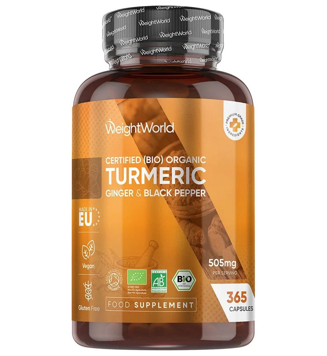 WeightWorld Organic Turmeric With Black Pepper And Ginger 505Mg 365 Capsules