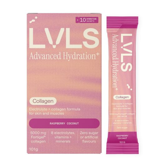 YOURLVLS Lvls Advanced Hydration+ 5000Mg Collagen Electrolyte Powder Raspberry Coconut 10 Pack