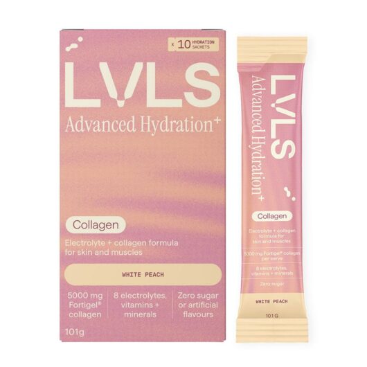 YOURLVLS Lvls Advanced Hydration+ 5000Mg Collagen Electrolyte Powder White Peach 10 Pack