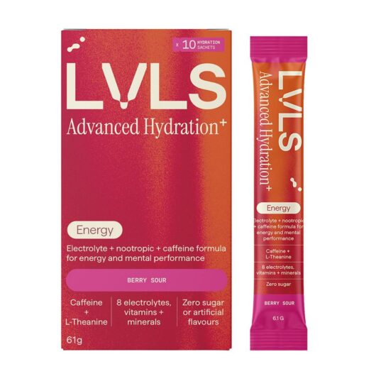 YOURLVLS Lvls Advanced Hydration+ Energy Electrolyte Powder Berry Sour 10 Pack