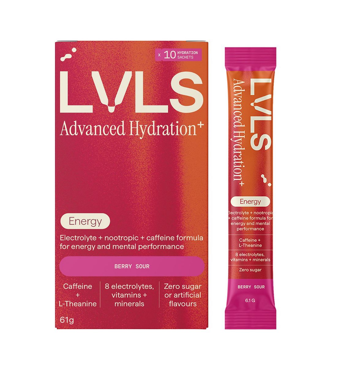 YOURLVLS Lvls Advanced Hydration+ Energy Electrolyte Powder Berry Sour 10 Pack
