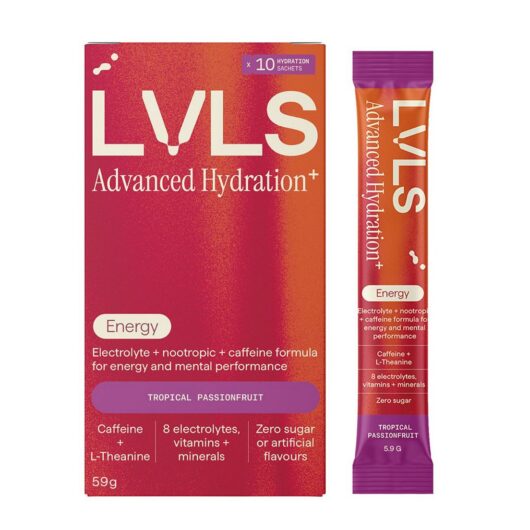 YOURLVLS Lvls Advanced Hydration+ Energy Electrolyte Powder Tropical Passionfruit 10 Pack