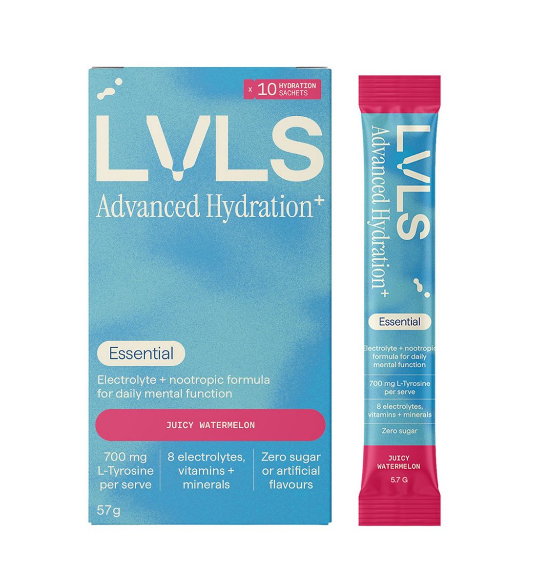 YOURLVLS Lvls Advanced Hydration+ Essential Electrolyte Powder Juicy Watermelon 10 Pack