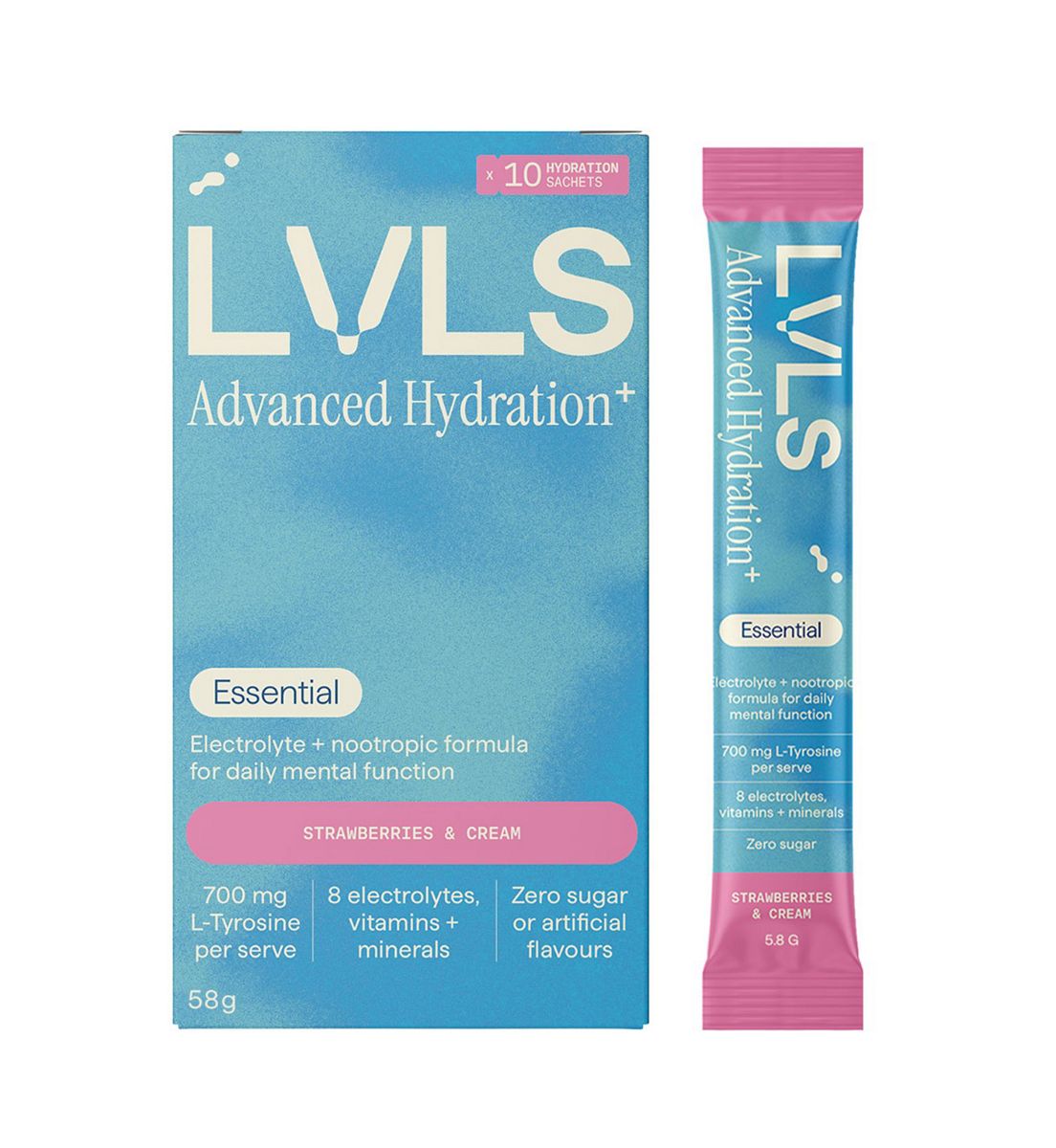 YOURLVLS Lvls Advanced Hydration+ Essential Electrolyte Powder Strawberries & Cream 10 Pack