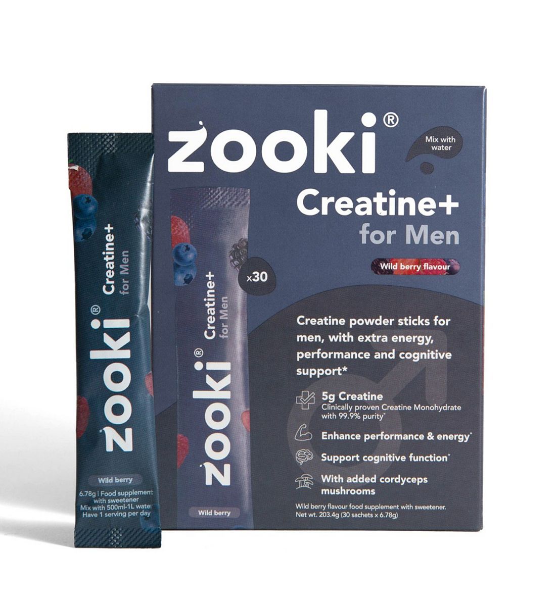 Zooki Creatine+ For Men, Powder Sachets, Wild Berry Flavour - 30 6.78g