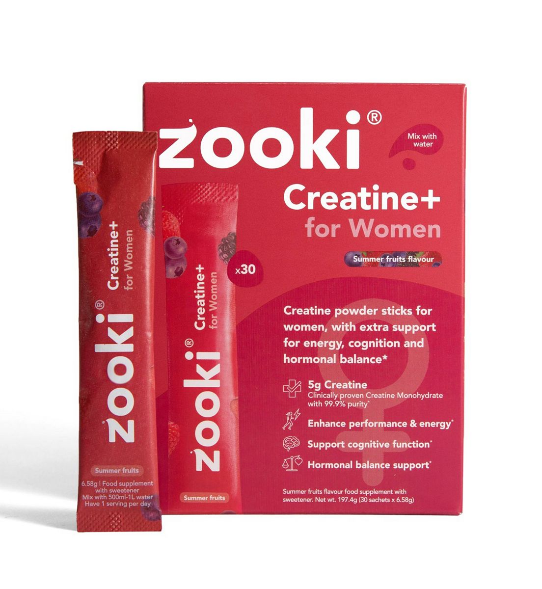 Zooki Creatine+ For Women, Summer Fruits Flavour - 30 Sachets
