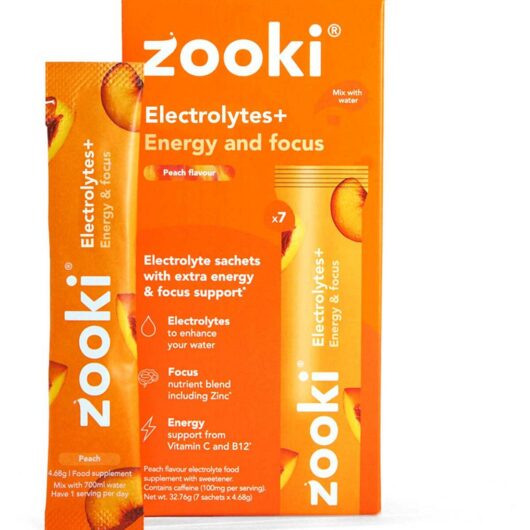Zooki Electrolytes+ Energy & Focus, Peach Flavour - 7 Sachets