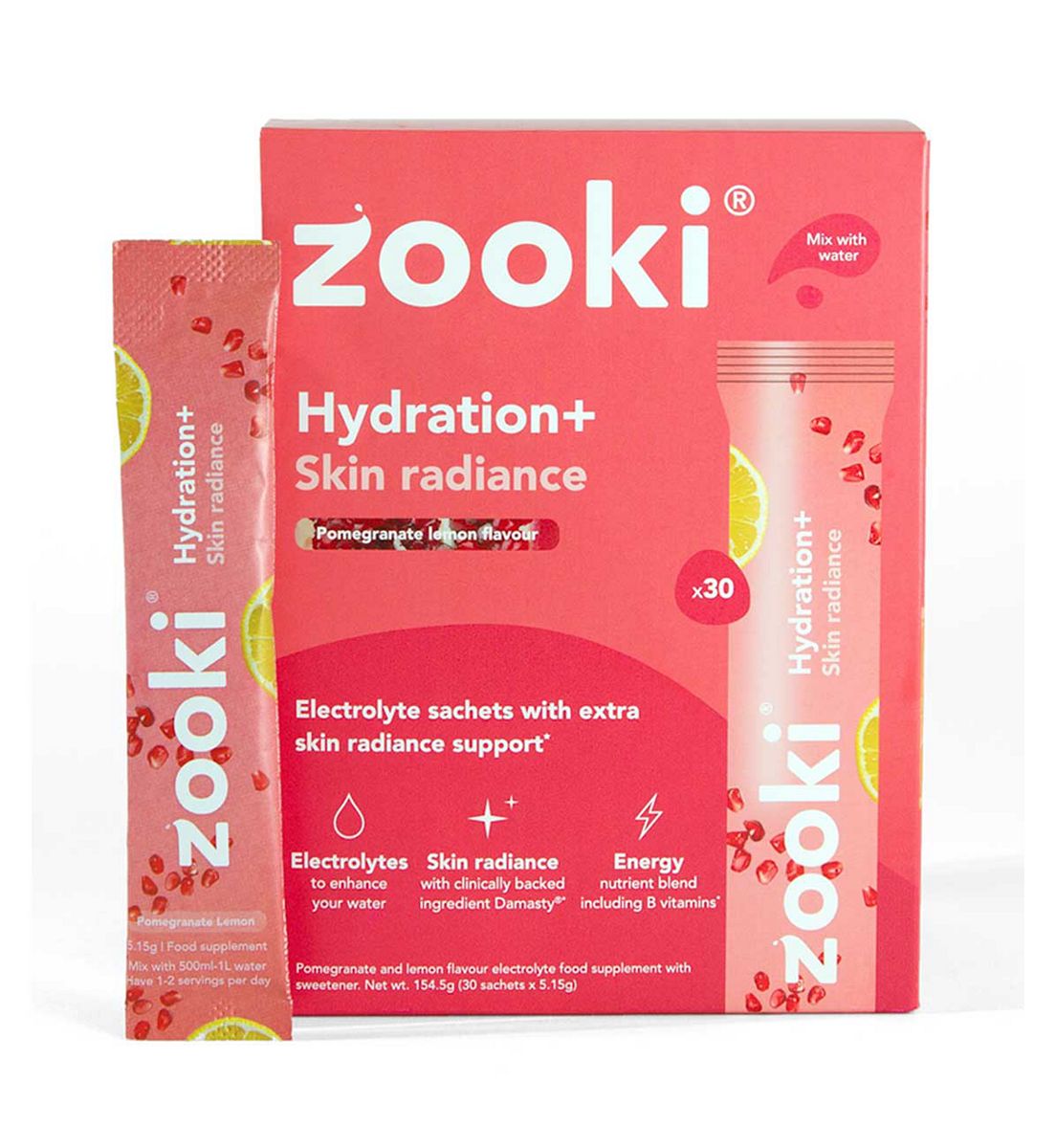 Zooki Electrolytes+ Skin Radiance, Pomegranate Flavour - 30 Sachets