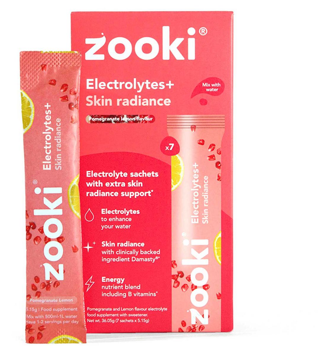 Zooki Electrolytes+ Skin Radiance, Pomegranate Flavour - 7 Sachets