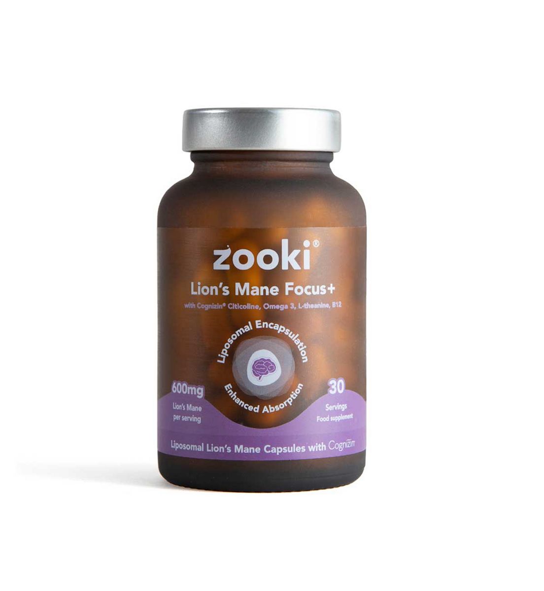 Zooki Liposomal Lions Mane Mushroom 600Mg Capsules - 30 Day Supply