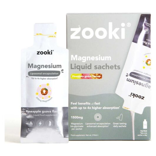 Zooki Liposomal Magnesium Bisglycinate 1,500Mg, Pineapple Guava Flavour - 14X15Ml Liquid Sachets