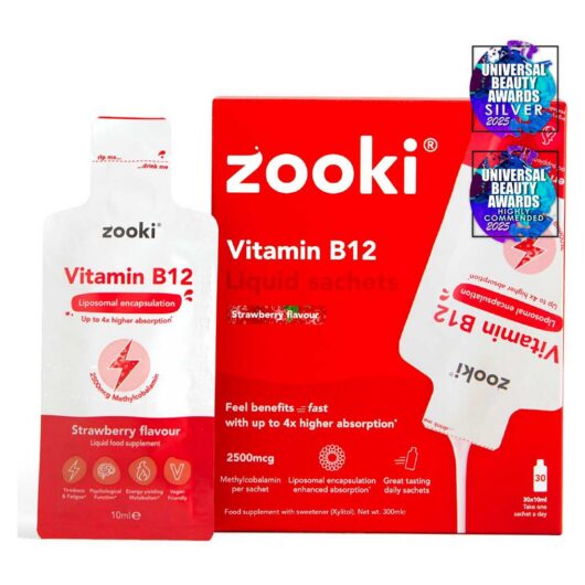 Zooki Liposomal Vitamin B12 2500Mcg, Strawberry Flavour - 30X10Ml Liquid Sachets