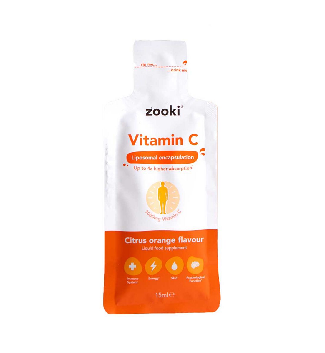 Zooki Liposomal Vitamin C 1,000Mg, Citrus Orange Flavour - 1X15Ml Liquid Sachets