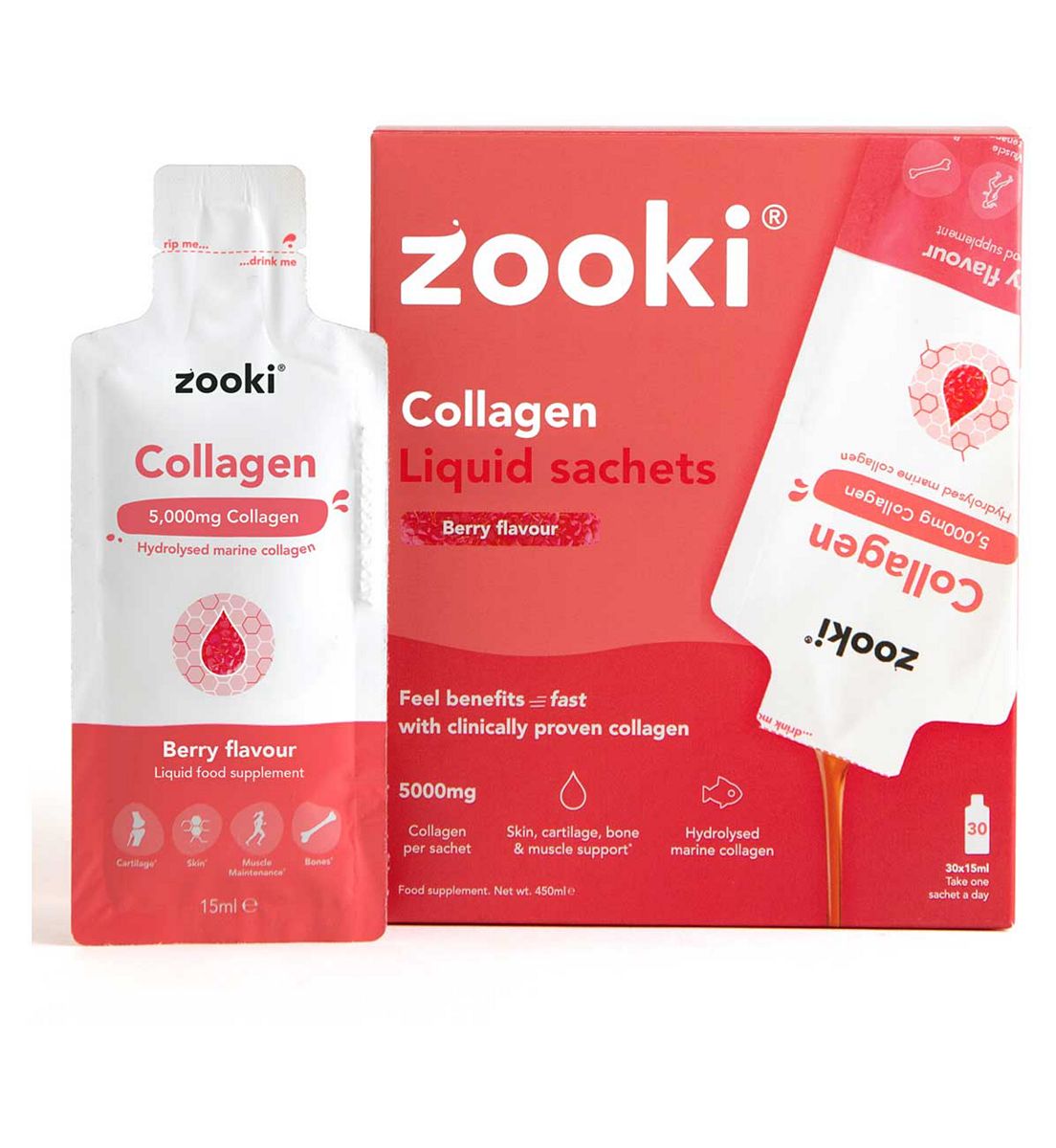 Zooki Marine Collagen 5,000Mg, Berry Flavour - 30X15Ml Liquid Sachets