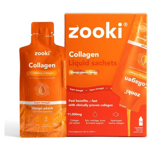 Zooki Super Strength Marine Collagen 11,000Mg, Mango Peach Flavour - 14X18.5Ml Liquid Sachets